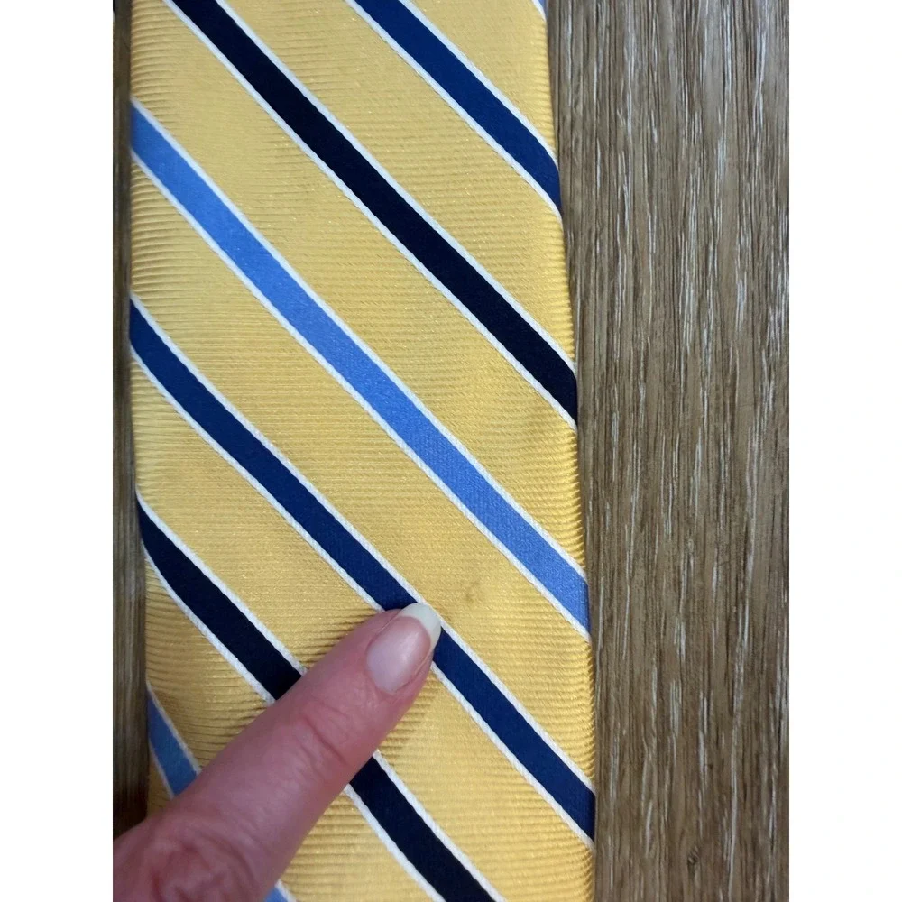 Stafford Mens Yellow Blue‎ Navy Diagonal Striped 100% Silk Necktie Classic Tie